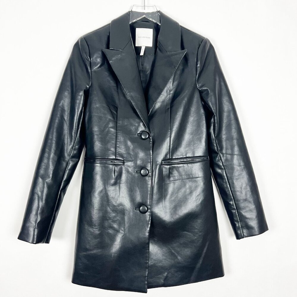 Avec Les Filles Anthropologie Faux Leather Blazer Women's XS Black Chore Jacket
